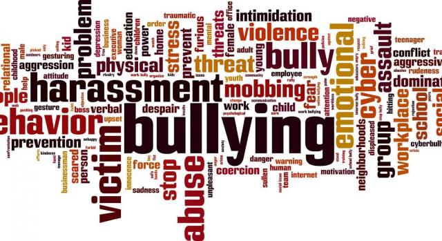 El Convenio OIT 190 entrará en vigor el 25 de mayo de 2023. Ilustración de collage hecho con la palabra bullying