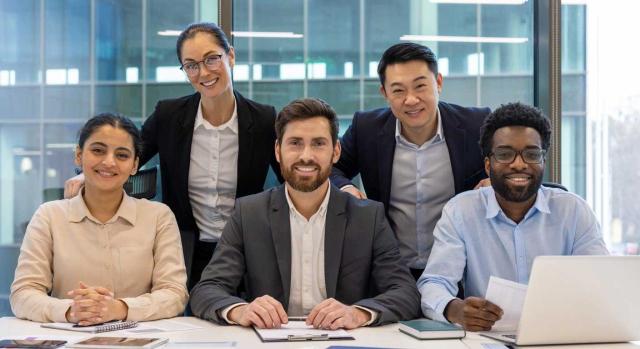  Absentismo laboral: cómo reducirlo y gestionar sus efectos en la empresa. Imagen de un grupo diverso de profesionales en una empresa