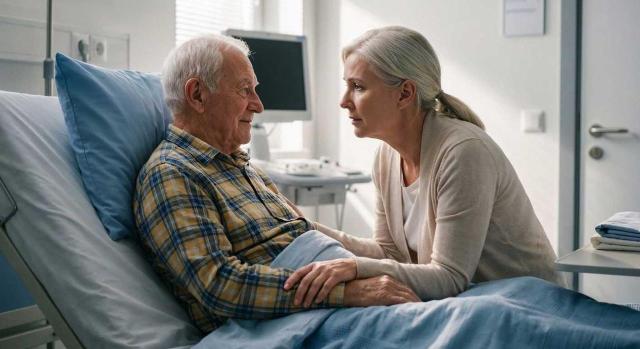 Permiso por cuidado de familiares: es contrario a derecho que la empresa exija, con carácter general, acreditar la convivencia, la condición de cuidador personal o cualquier requisito adicional distinto al de la relación de parentesco. Imagen de un hombre en una cama de hospital y su hija con él a su lado