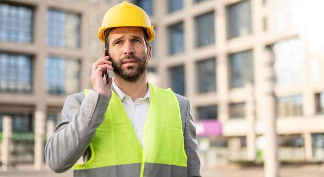 Despido objetivo; ineptitud sobrevenida; causa; servicio de prevención ajeno. Ingeniero con casco y chaleco amarillo hablando serio por el móvil 