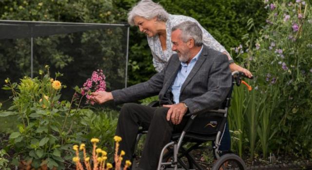 Inclusión de nuevas patologías para la jubilación anticipada por discapacidad: Orden ISM/444/2025 Procedimiento para la inclusión de nuevas patologías en la jubilación anticipada por discapacidad (Orden ISM/444/2025) Imagen de un señor en silla de ruedas paseando por un campo con flores