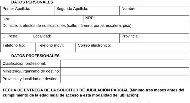 Jubilación parcial personal laboral de la AGE: instrucciones. Imagen de formulario jubilación parcial